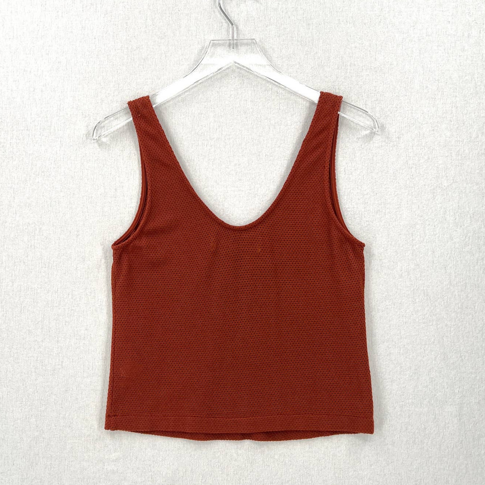 ENZA COSTA Shirt Womens Medium Rust Red Open Knit Scoop Neck Tank Sleeveless NEW - Picture 2 of 9